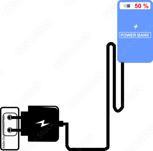 Vector illustration of a powerbank icon being charged