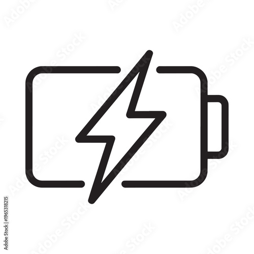 A simple black and white line drawing of a battery with a lightning bolt