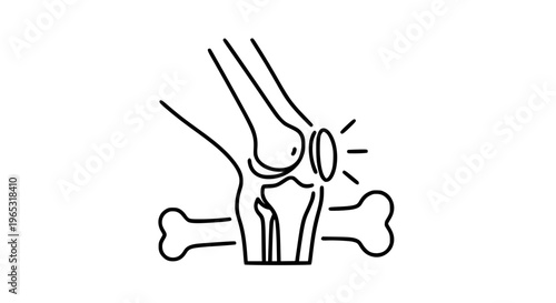 Minimal arthritis outline icon with knee joint pain and medical inflammation symbol