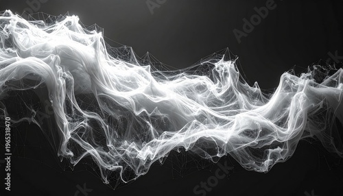 Abstract Flowing White Particles Wave on Dark Gray Background Dynamic Energy