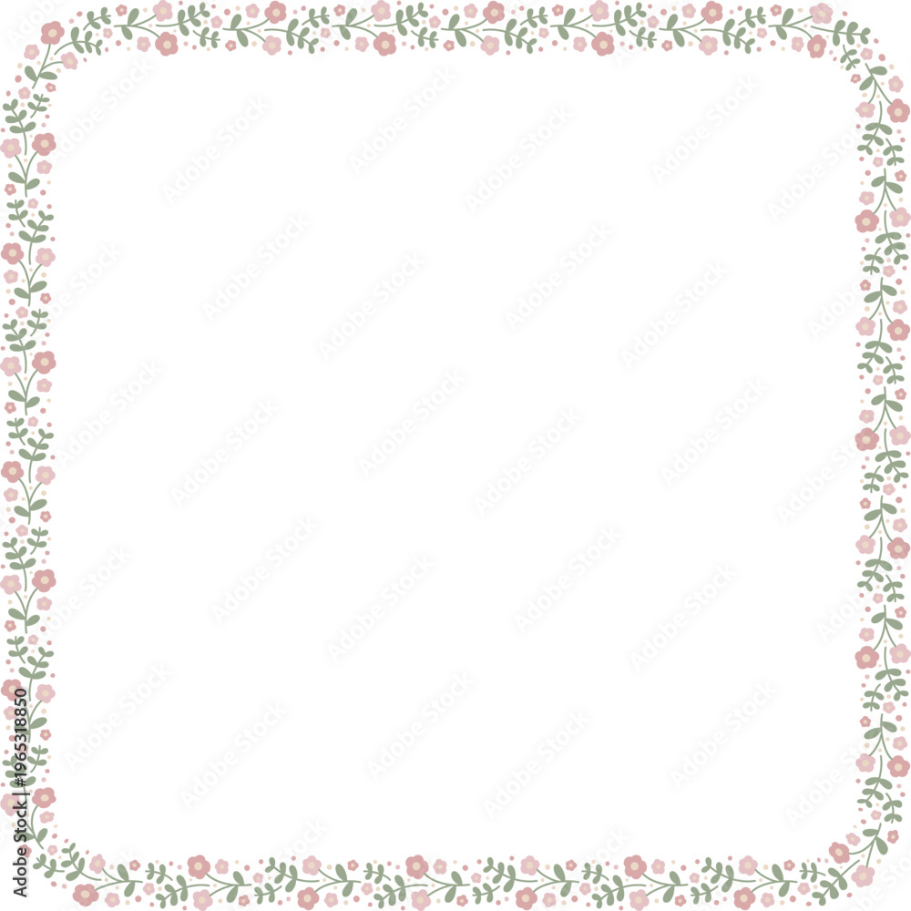 Obraz premium Ditsy floral square frame template with small flowers, vector isolated, spring illustration.