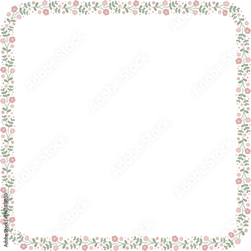 Ditsy floral square frame template with small flowers, vector isolated, spring illustration.