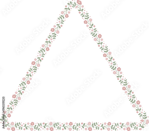 Ditsy floral triangle frame template with small flowers, vector isolated, spring illustration.
