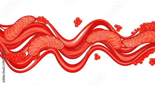 Abstract Red Waves with Salmon Slices and Roe Elements