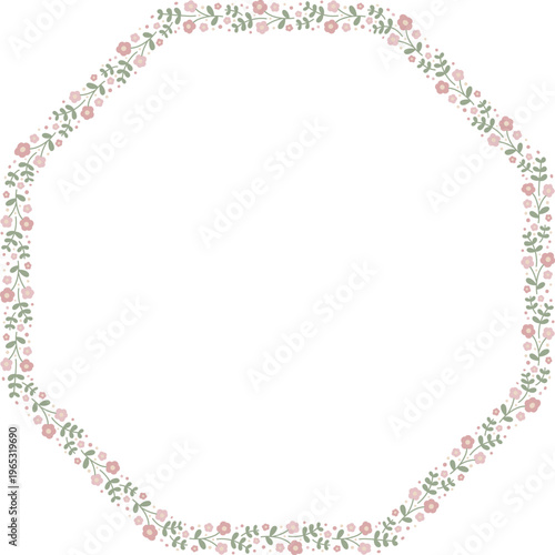 Ditsy Floral Octagon Frame Template with Small Flowers, Vector Isolated, Spring Illustration.