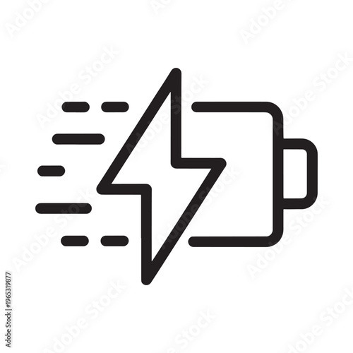 A simple black line drawing depicting a fast charging battery symbol
