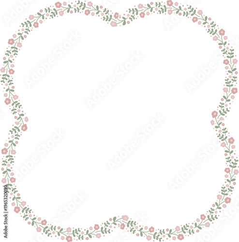 Ditsy floral clover frame template with small flowers, vector isolated, spring illustration