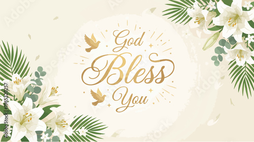 Blessing Message with Floral Design, Illustrated Artwork, Peaceful Background, Inspirational Concept