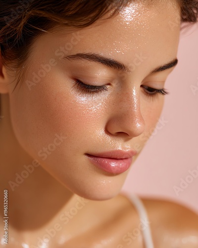 Close-up of a serene,hyaluronic acid, radiant young woman.