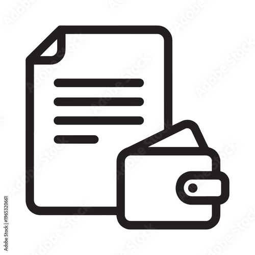 A simple line drawing depicting a document and a wallet together