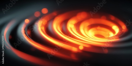 Abstract swirling vortex of bright orange light trails with bokeh effect on dark background