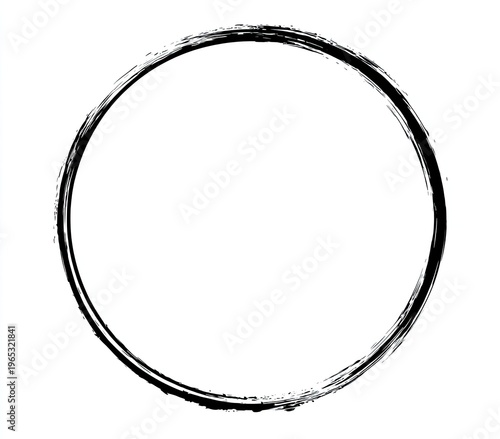 Grungy black circle on white background, brushstroke texture