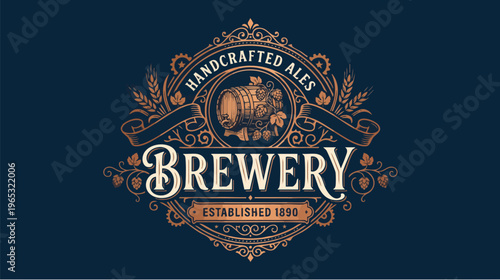 Brewery Logo Design, Handcrafted Ales, Vintage Style, Graphic Art, Illustrative Environment, Creative Viewpoint, Brewing Concept
