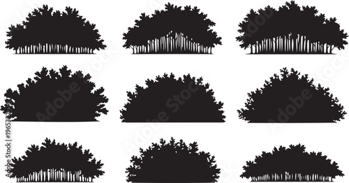 Collection of tree silhouettes in various shapes and sizes for design and icon use