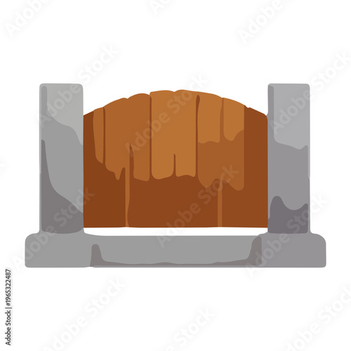 Wooden Gate with Stone Pillars