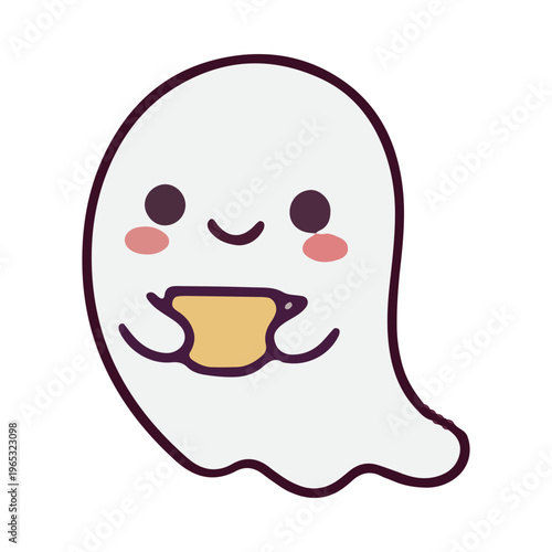 Cute Kawaii Ghost Holding Food