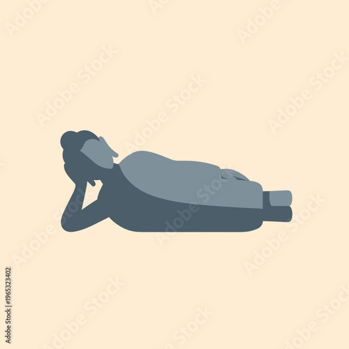 Relaxed woman lies on her side with hand under head in a vector graphic illustration