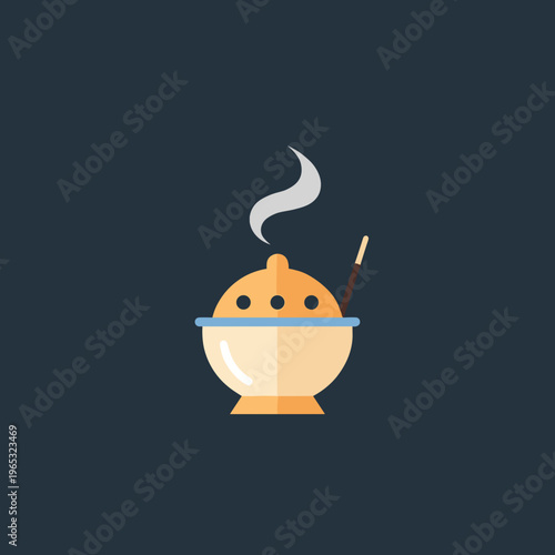 A vector graphic illustration of a traditional incense burner with smoke rising and a stick