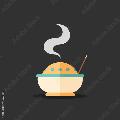 Steaming bowl of noodles with chopstick vector graphic illustration