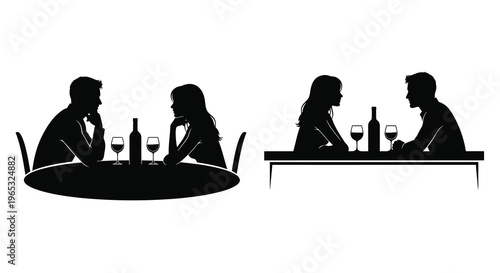 Couple enjoying a romantic dinner date presented as a stark silhouette