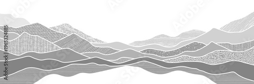 Mountain landscape stylization, imitation ranges isolated on white background, original textures, vector design