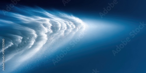 Abstract swirling white mist or smoke against a deep blue gradient background