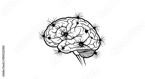 Abstract illustration of a human brain with active neurons and neural network connections