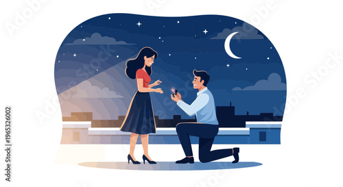 Couple's Romantic Marriage Proposal Under a Starry Night Sky