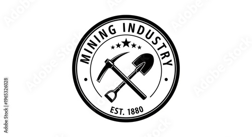 Mining Industry Logo with Crossed Pickaxe and Shovel, Established 1880.