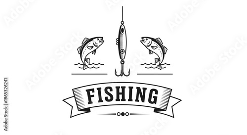 Vintage Fishing Emblem with Jumping Fish and Lure.