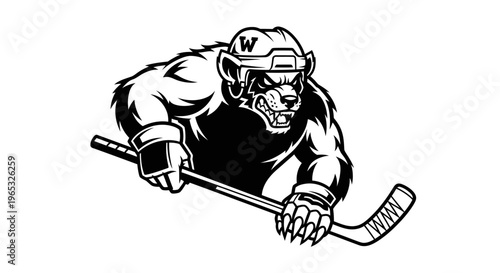 Aggressive Honey Badger Hockey Player Mascot - Fierce Animal Sport Cartoon