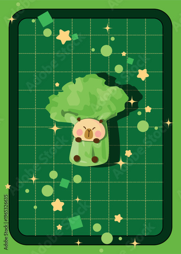 cute capybara in brocolli costume poster