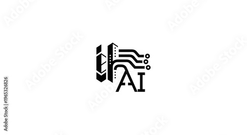 AI Technology Logo with Circuit Board and Abstract Shapes