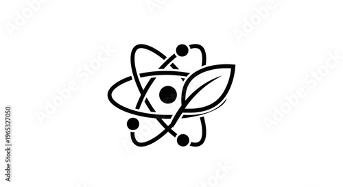 Atom symbol integrated with a green leaf