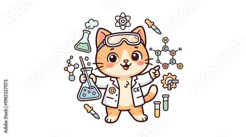 Cute Cat Scientist Doing Chemistry Experiments