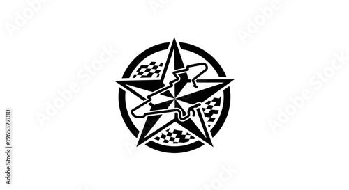 Black Star Emblem with Racing Track and Checkered Pattern