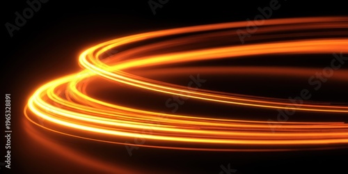 Abstract glowing orange light trails swirling on a dark background, motion blur effect