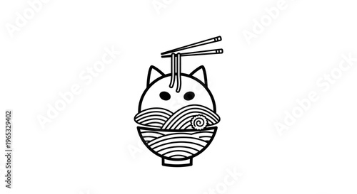 Cute Cat Ramen Bowl Logo Design
