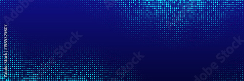 Digital data wave background. Blue dot pixel halftone wave with dynamic motion effect. Futuristic technology banner, poster, backdrop. Modern abstract technology vector illustration.