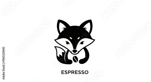 Cute Fox Holding Coffee Bean with Espresso Text Logo