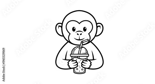 Cute Monkey Holding a Bubble Tea Drink