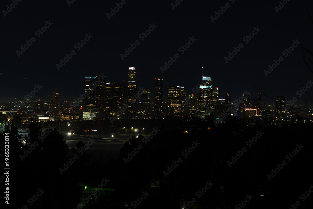 Fototapeta premium Downtown Los Angeles Skyline Illuminated at Night