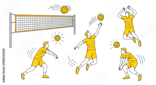 Volleyball Game Action Sequence with Players and Net