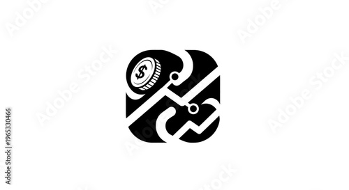 Digital Coin and Circuit Board Icon: Finance Technology Concept