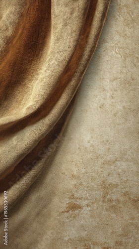 Neutral linen fabric texture with soft folds background