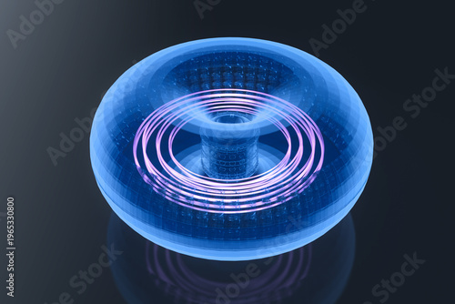 Tableau sur toile Smr or small modular nuclear fusion reactor core with magnetic ring in torus sha