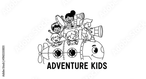 Diverse Kids On Submarine Adventure, Cartoon Style
