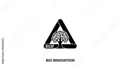 Eco Tree in Recycle Triangle Symbol, Bio Innovation Concept, Black and White