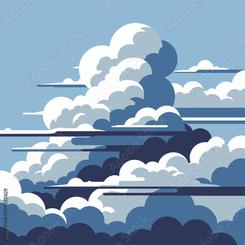A stylized illustration of an airplane soaring through a series of blue and white clouds, evoking a sense of freedom and adventure.