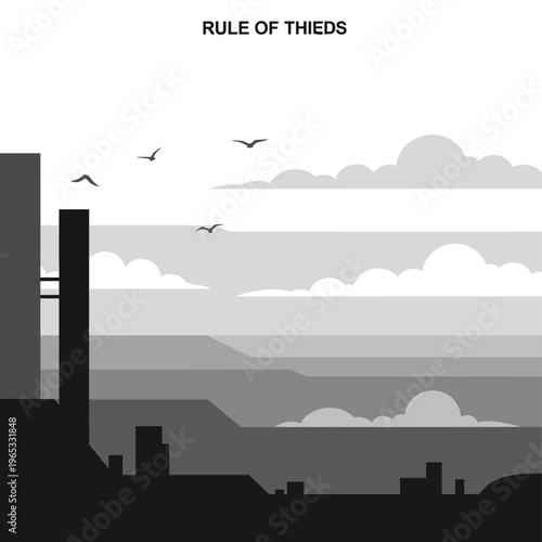 A moody cityscape at dusk with a predominantly dark color palette.